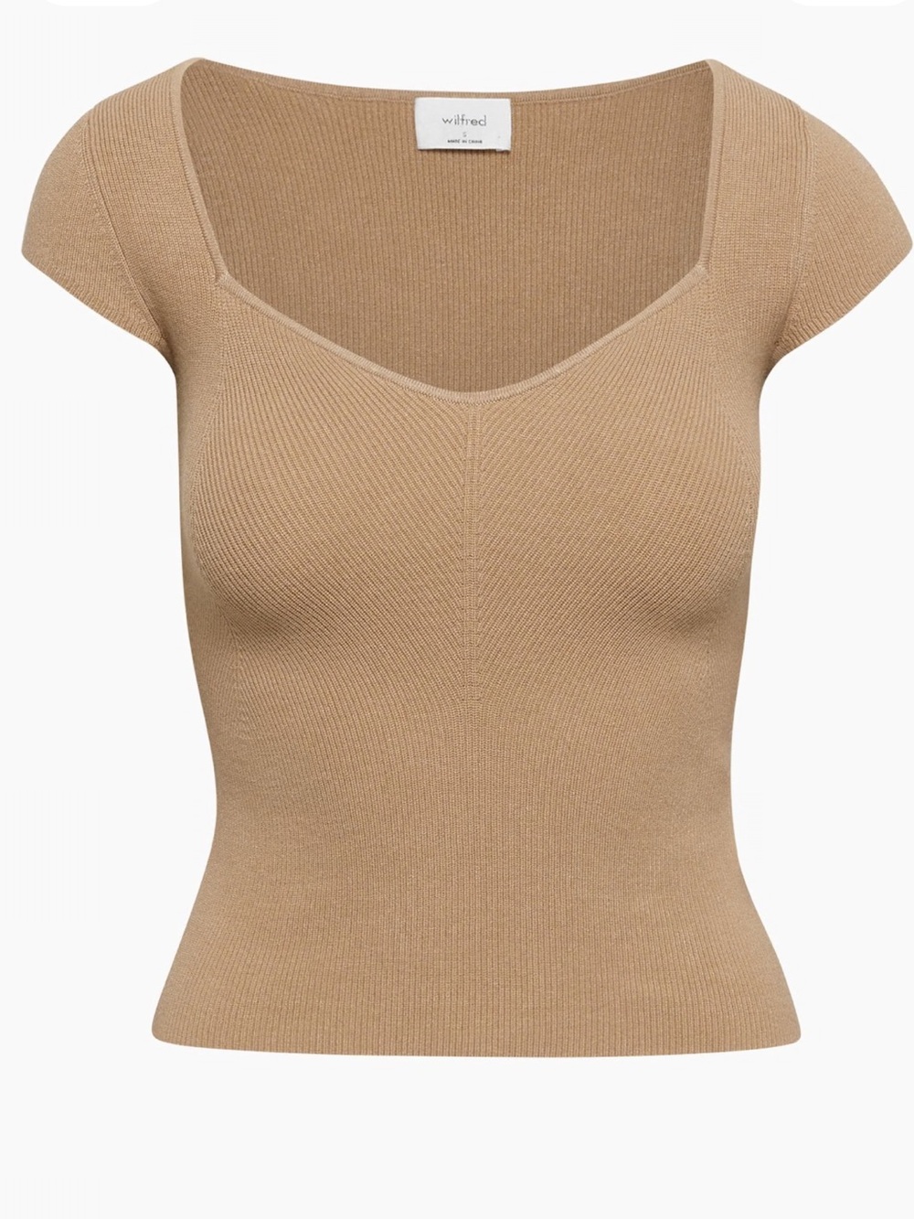 aritzia (wilfred) tuscany knit top in gold camel